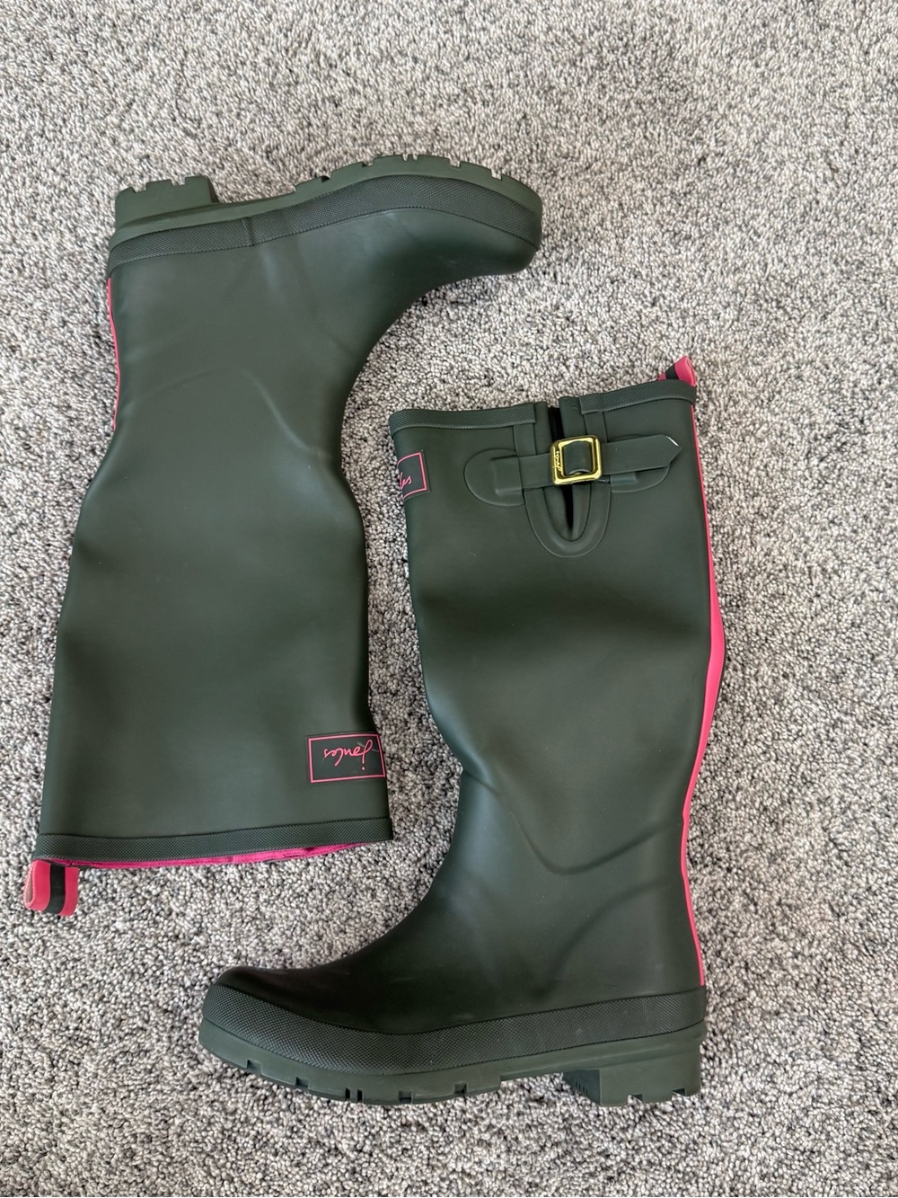 Joules Anthropologie Army Green Matte Rain Boots Garden Welly Rubber Women Us 7 View 5